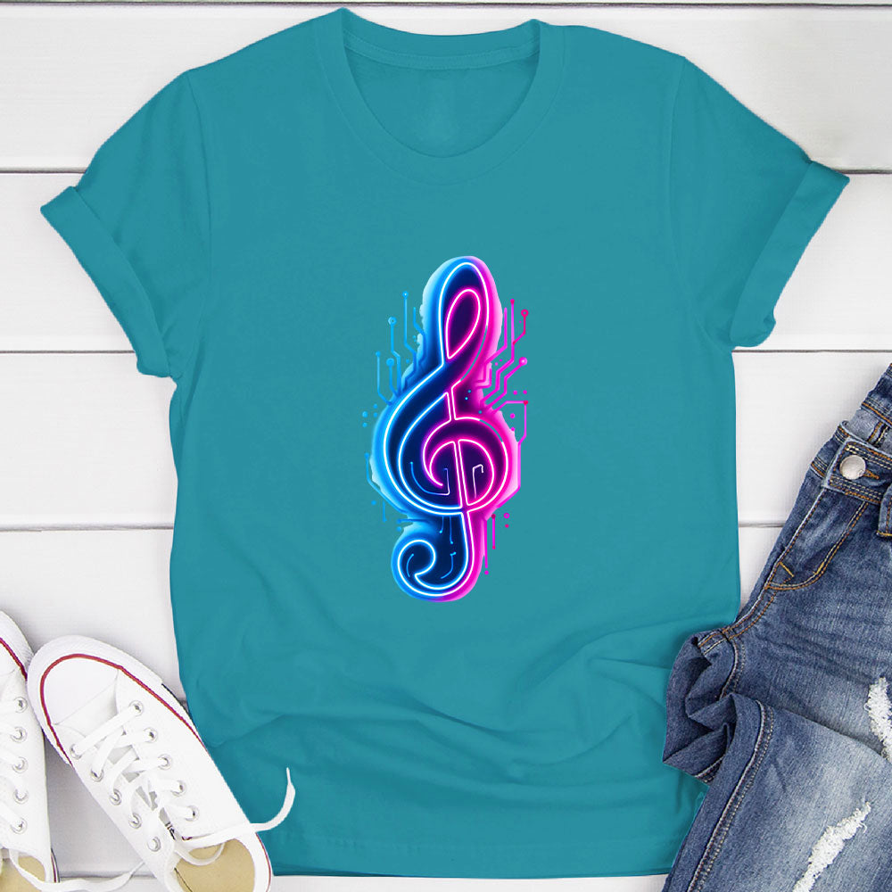 Neon Cyberpunk Treble Clef Glow T-Shirt