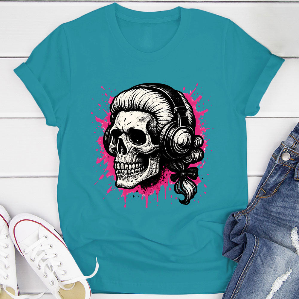 Skull In A Wig And Headphones T-Shirt