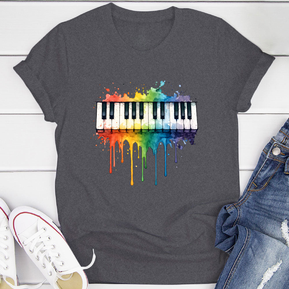 Rainbow Splash Piano Keyboard T-Shirt