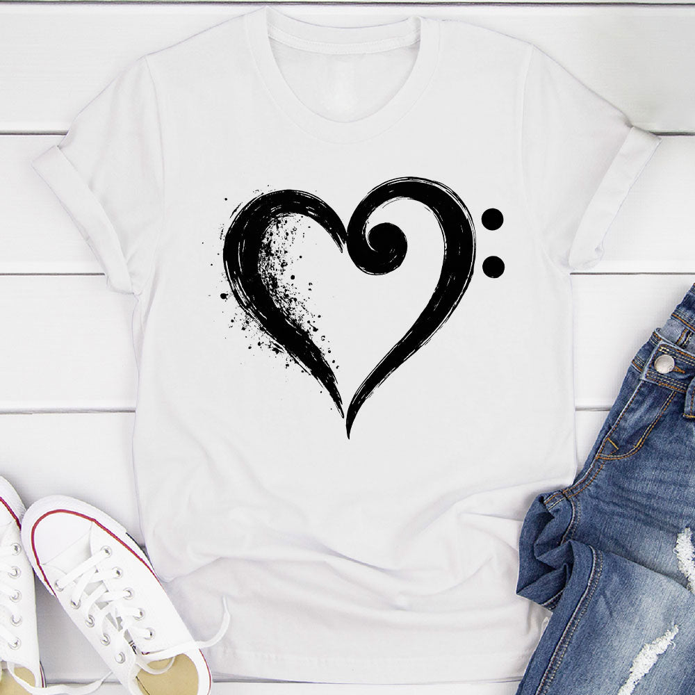 Bass Clef Fusion Heart T-Shirt