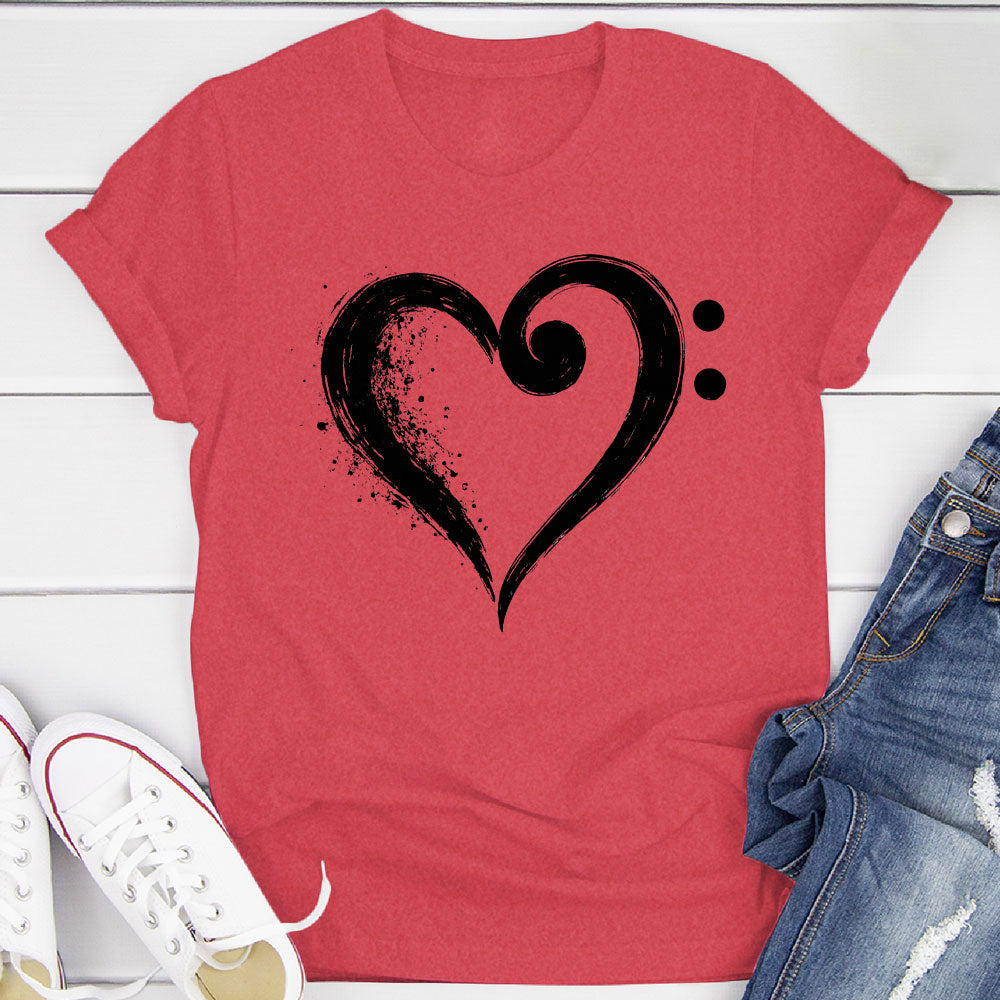 Bass Clef Fusion Heart T-Shirt