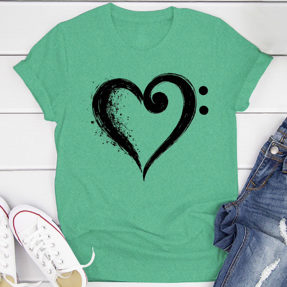 Bass Clef Fusion Heart T-Shirt