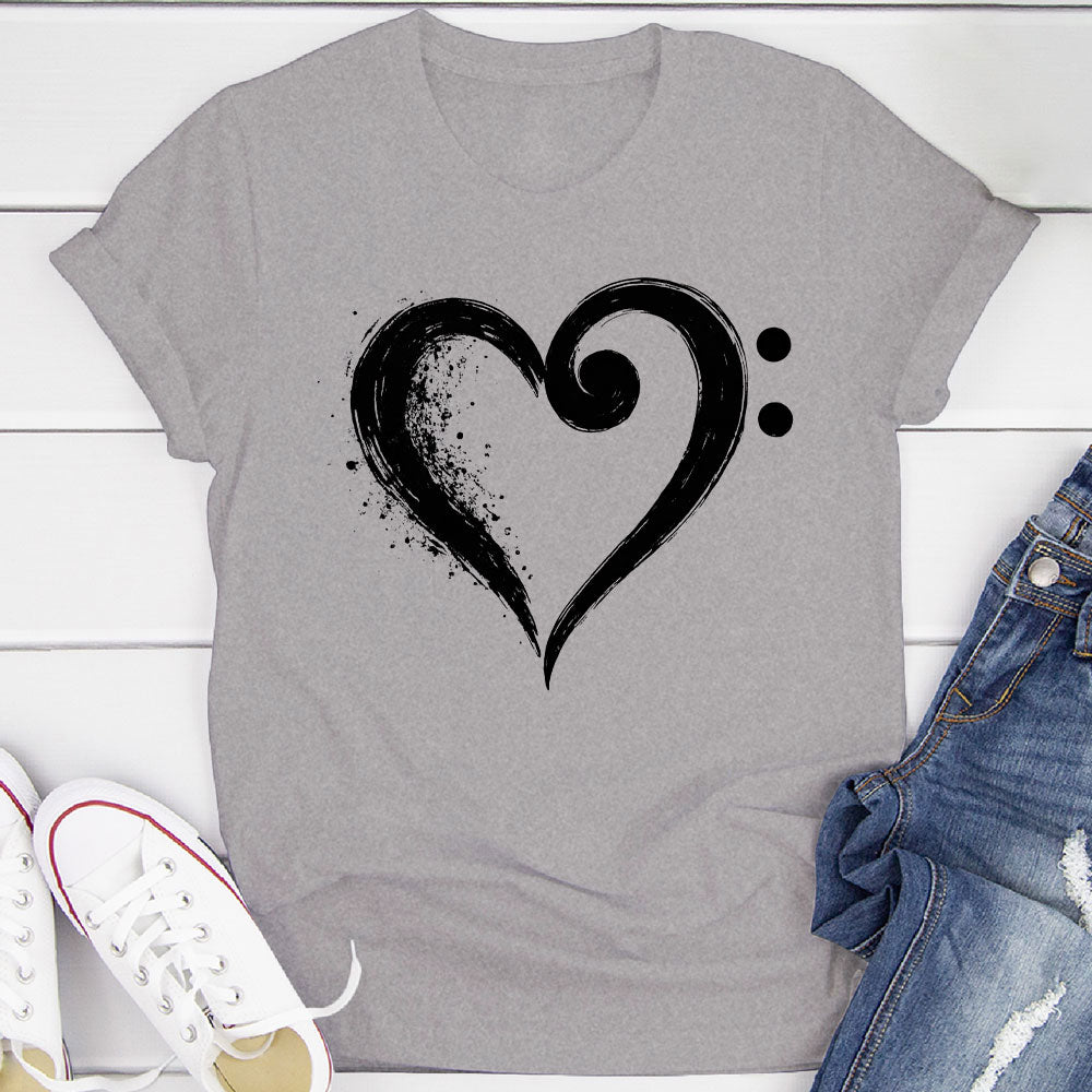 Bass Clef Fusion Heart T-Shirt