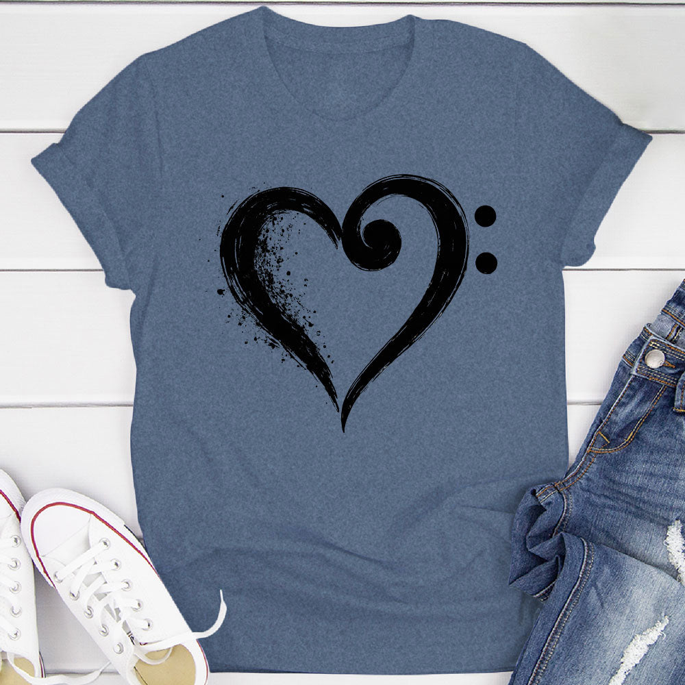 Bass Clef Fusion Heart T-Shirt