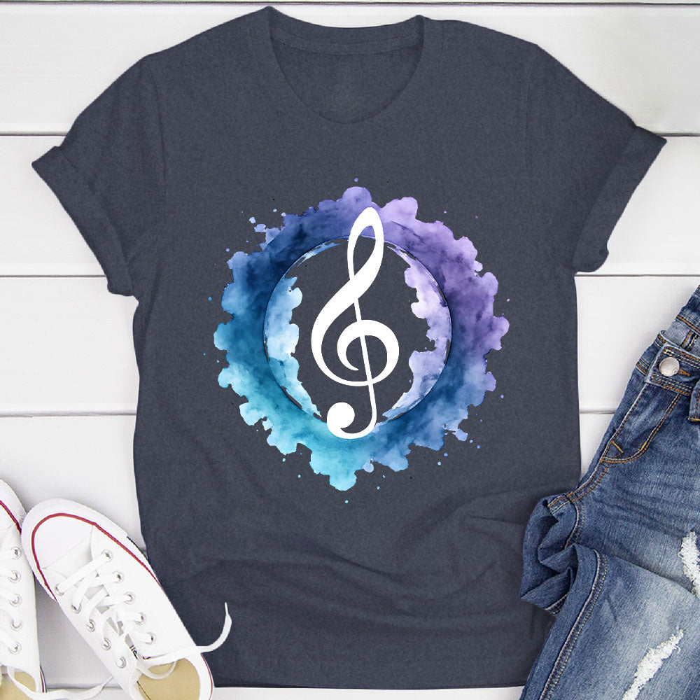 Indigo Watercolor Splash Treble Clef T-Shirt
