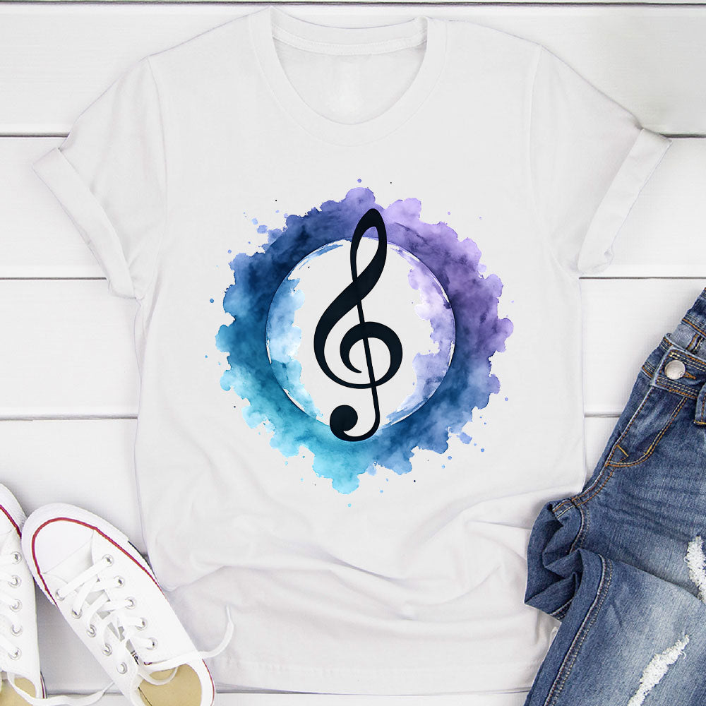 Indigo Watercolor Splash Treble Clef T-Shirt