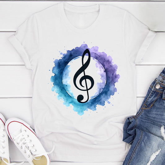 Indigo Watercolor Splash Treble Clef T-Shirt
