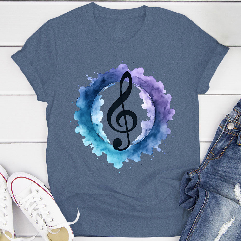 Indigo Watercolor Splash Treble Clef T-Shirt