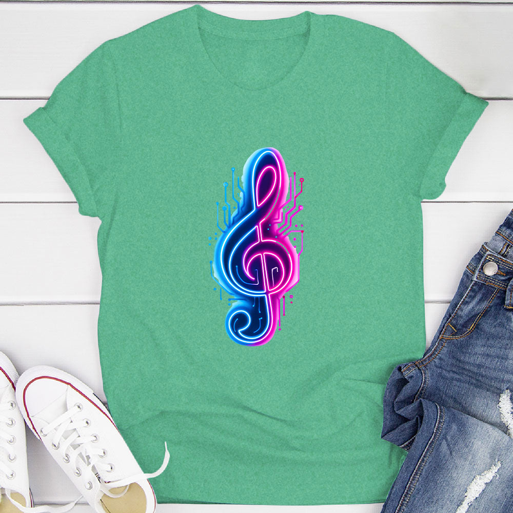 Neon Cyberpunk Treble Clef Glow T-Shirt