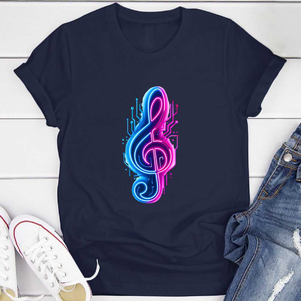 Neon Cyberpunk Treble Clef Glow T-Shirt