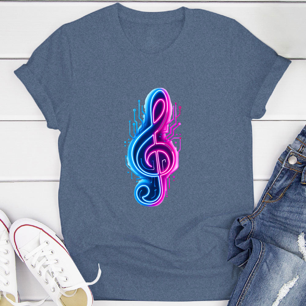 Neon Cyberpunk Treble Clef Glow T-Shirt
