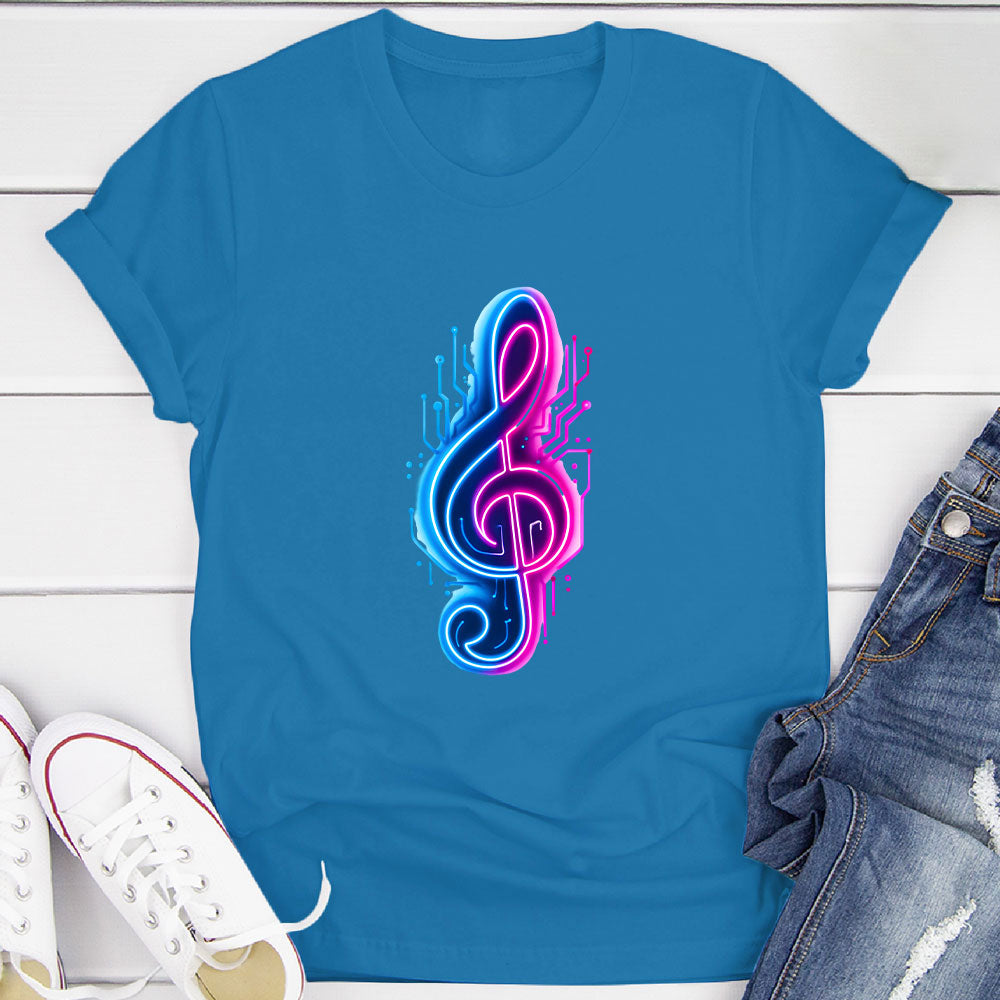 Neon Cyberpunk Treble Clef Glow T-Shirt