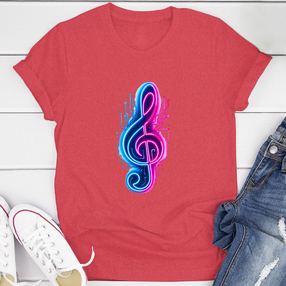 Neon Cyberpunk Treble Clef Glow T-Shirt