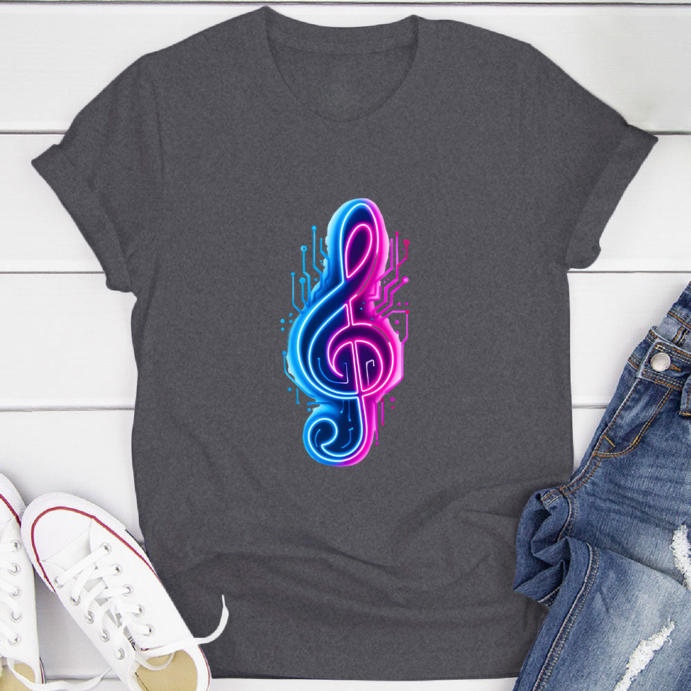 Neon Cyberpunk Treble Clef Glow T-Shirt
