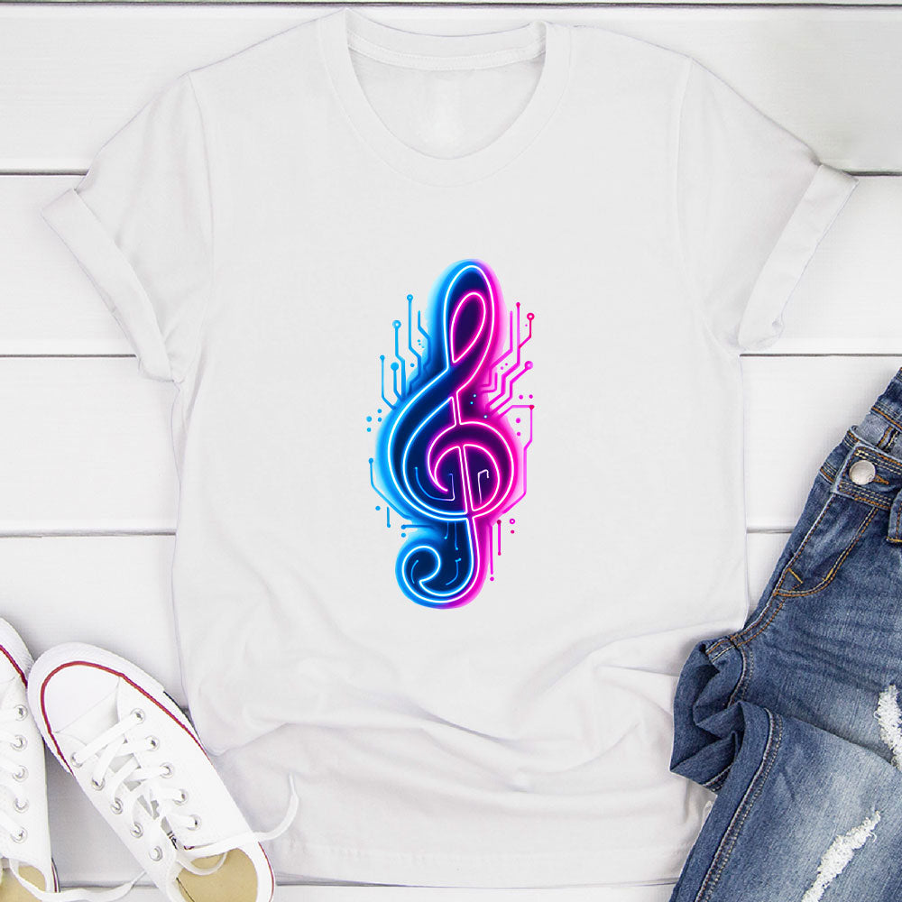 Neon Cyberpunk Treble Clef Glow T-Shirt