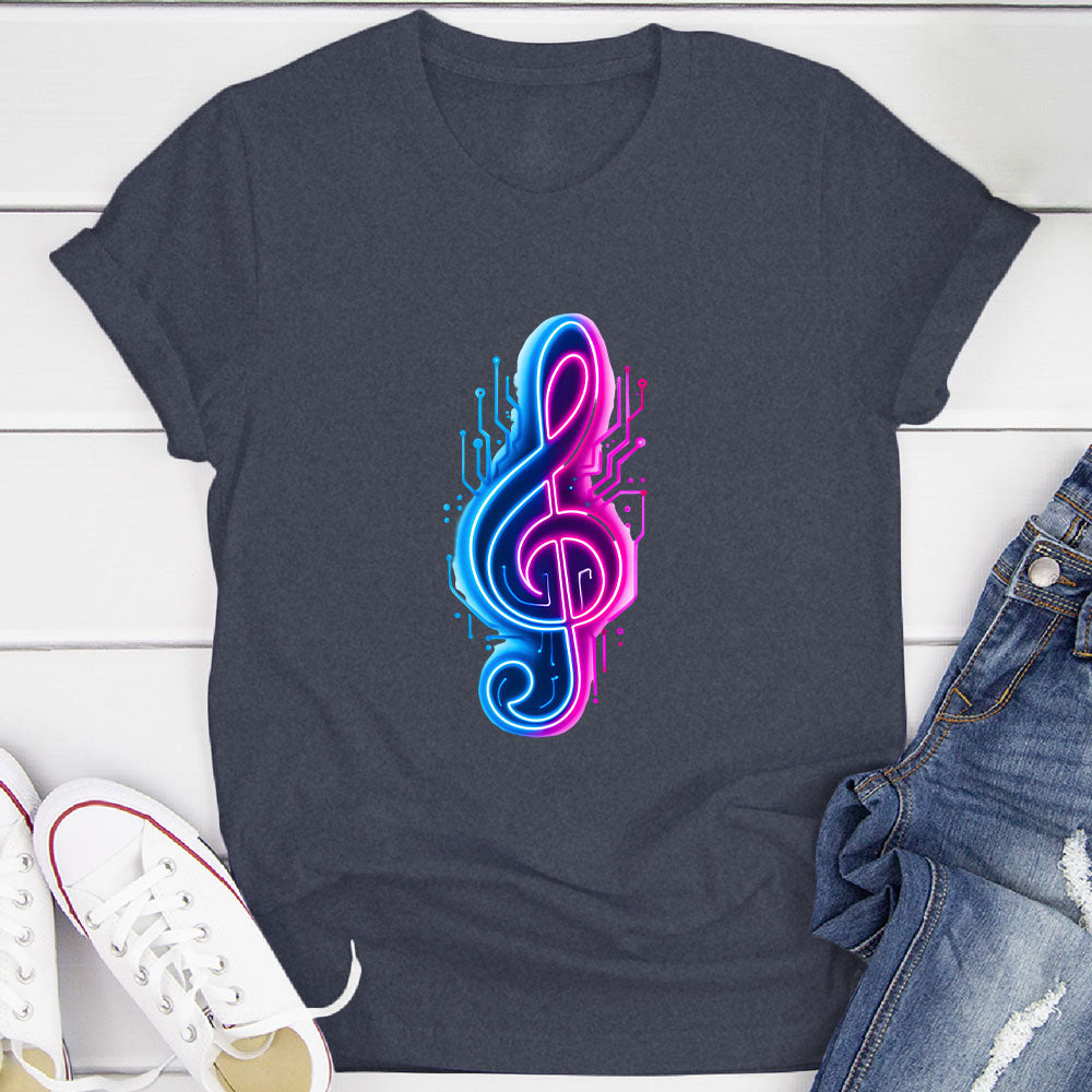 Neon Cyberpunk Treble Clef Glow T-Shirt