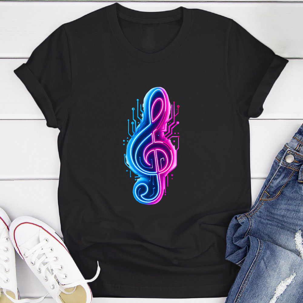 Neon Cyberpunk Treble Clef Glow T-Shirt