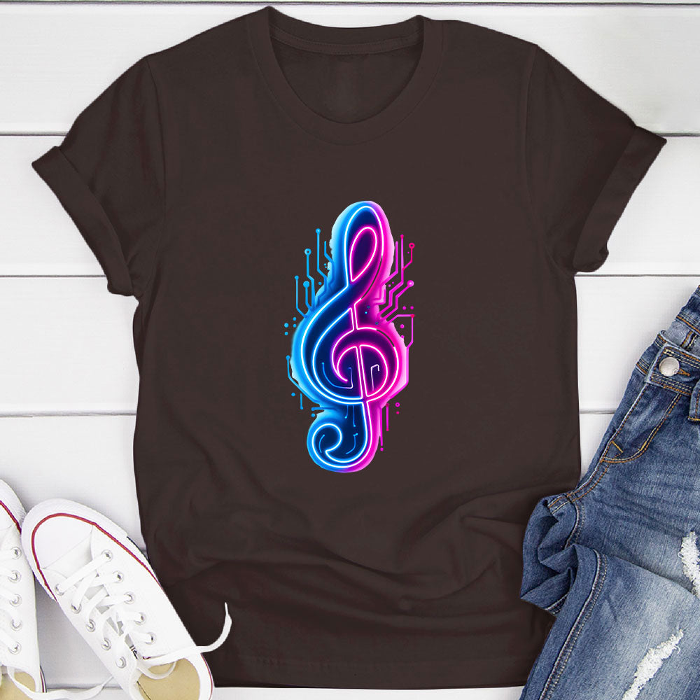 Neon Cyberpunk Treble Clef Glow T-Shirt