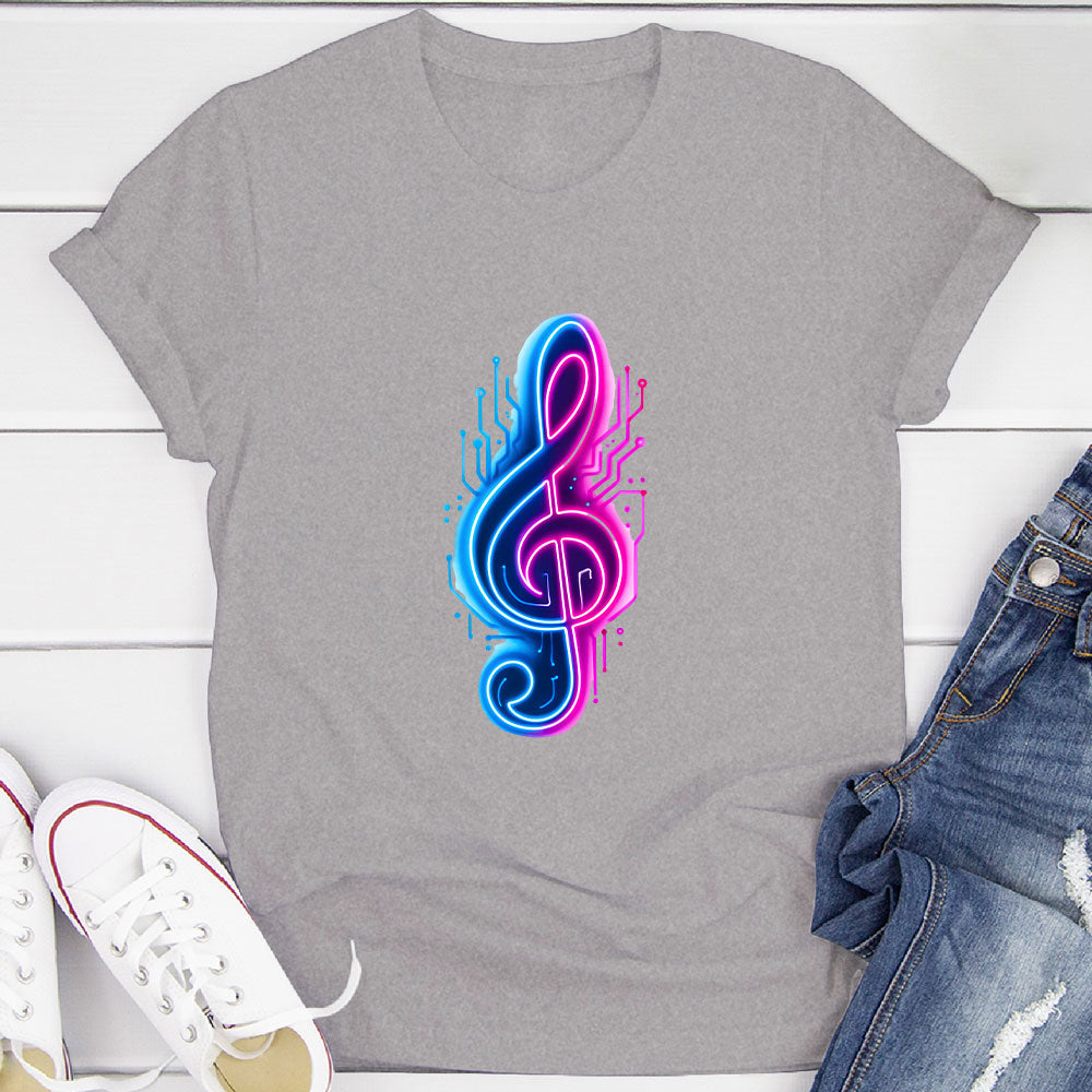 Neon Cyberpunk Treble Clef Glow T-Shirt
