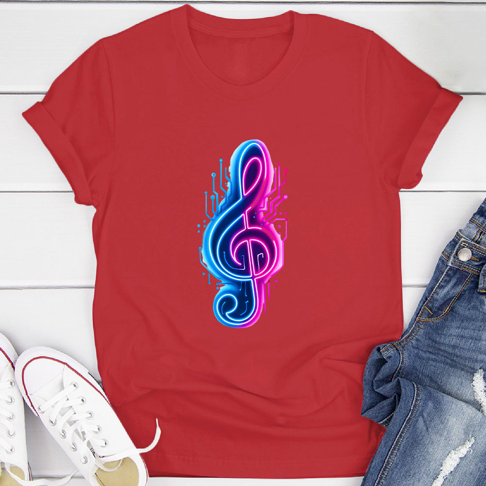 Neon Cyberpunk Treble Clef Glow T-Shirt