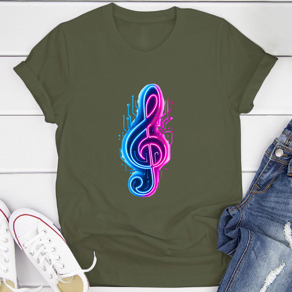 Neon Cyberpunk Treble Clef Glow T-Shirt