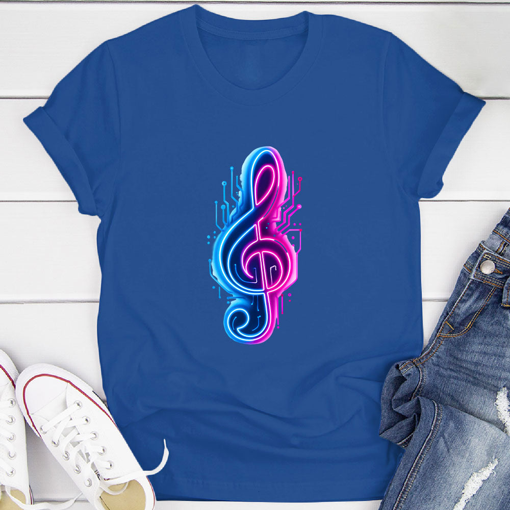 Neon Cyberpunk Treble Clef Glow T-Shirt