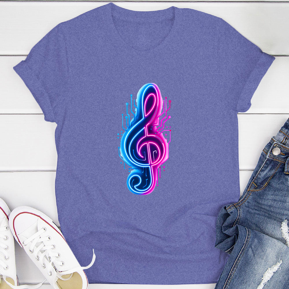 Neon Cyberpunk Treble Clef Glow T-Shirt