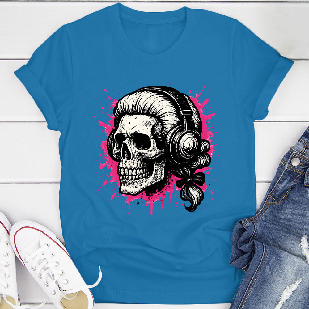 Skull In A Wig And Headphones T-Shirt