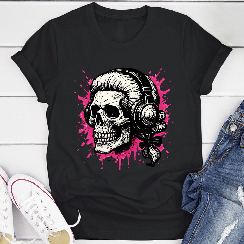 Skull In A Wig And Headphones T-Shirt