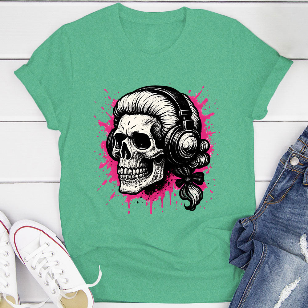 Skull In A Wig And Headphones T-Shirt
