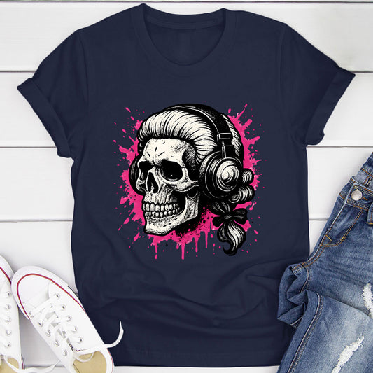 Skull In A Wig And Headphones T-Shirt