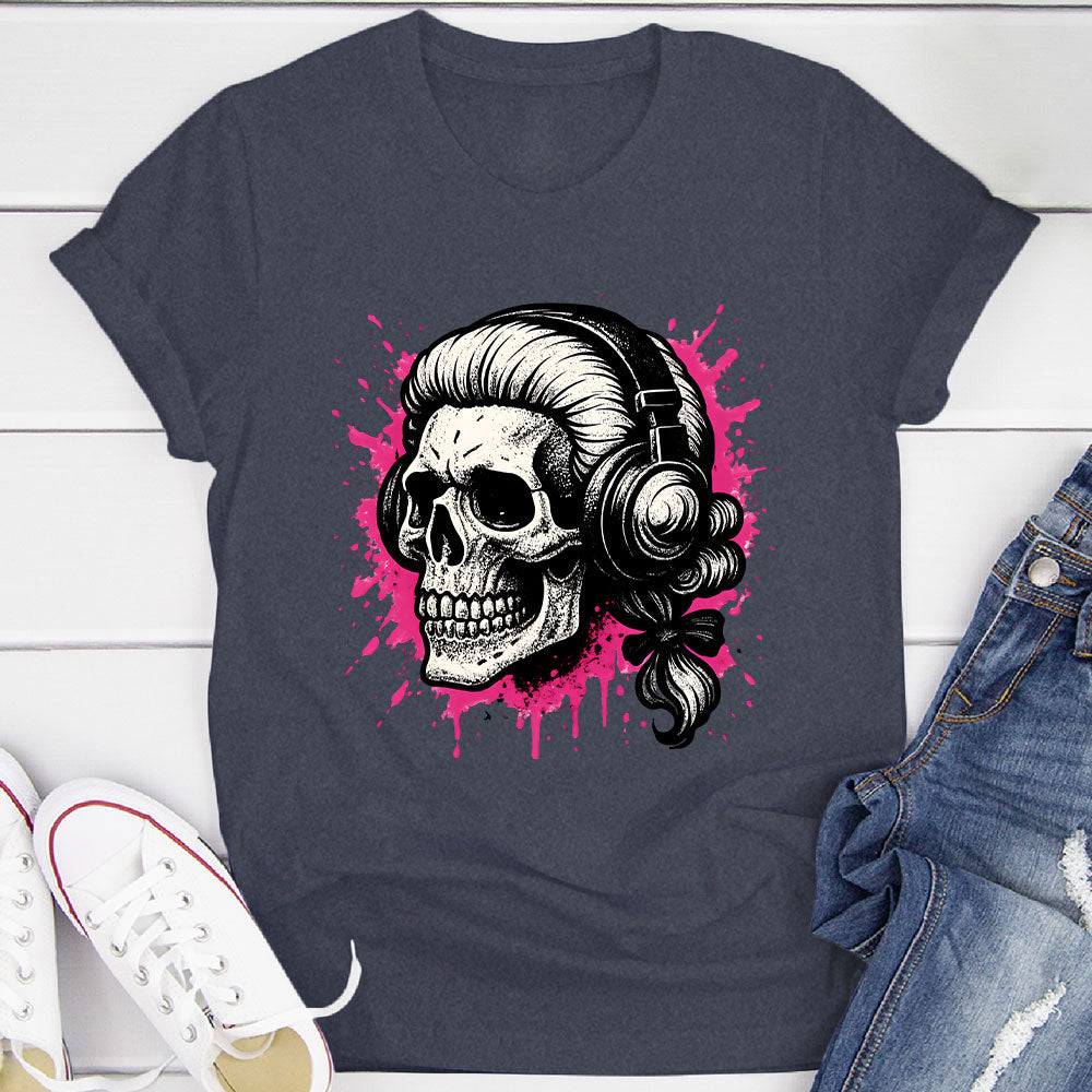 Skull In A Wig And Headphones T-Shirt