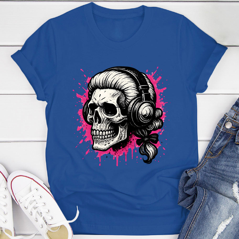 Skull In A Wig And Headphones T-Shirt
