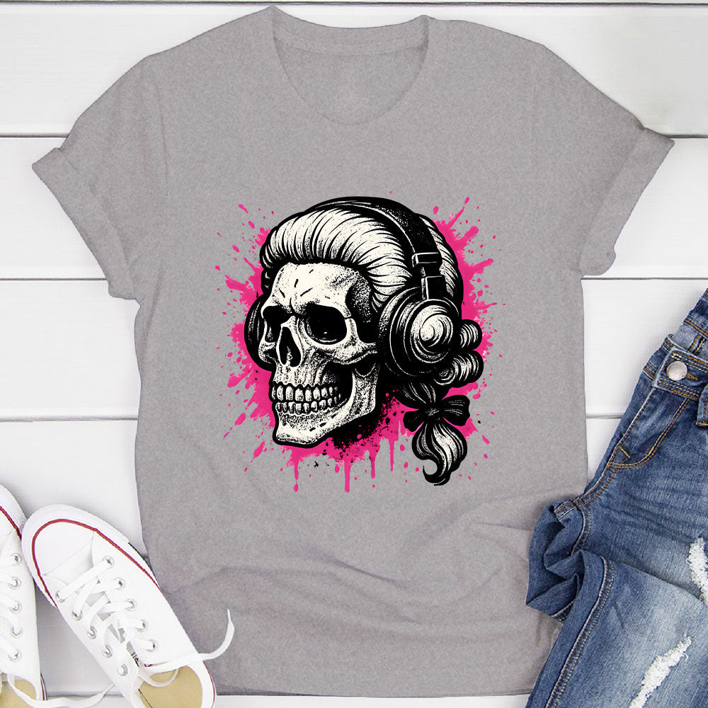 Skull In A Wig And Headphones T-Shirt