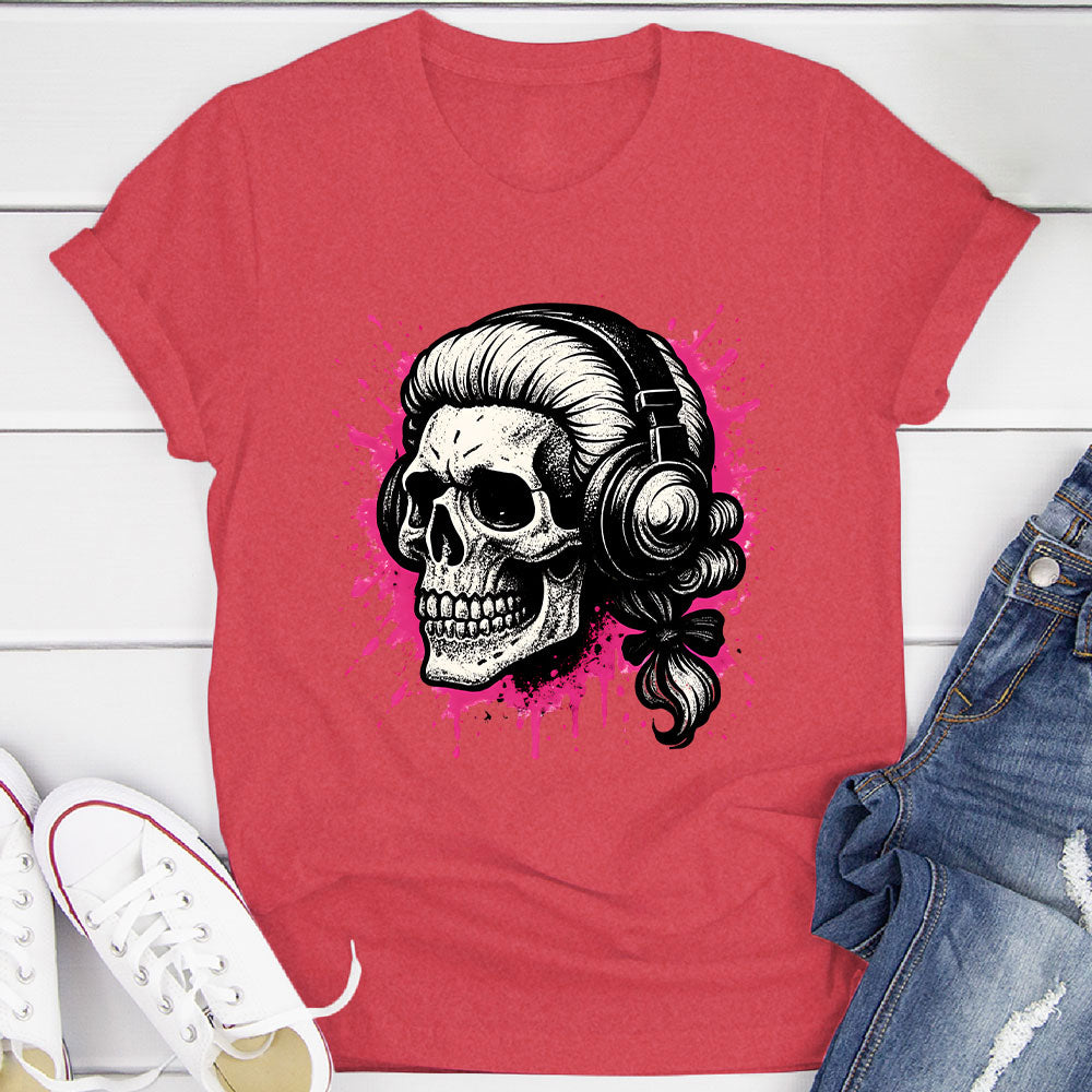 Skull In A Wig And Headphones T-Shirt