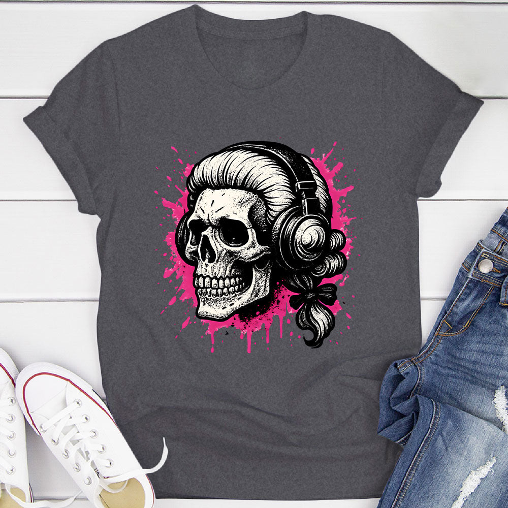 Skull In A Wig And Headphones T-Shirt