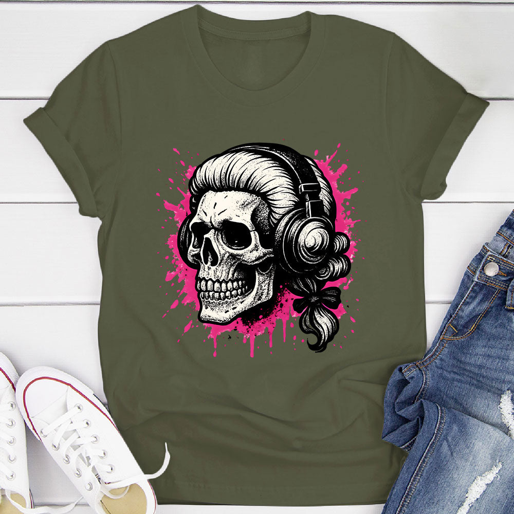 Skull In A Wig And Headphones T-Shirt