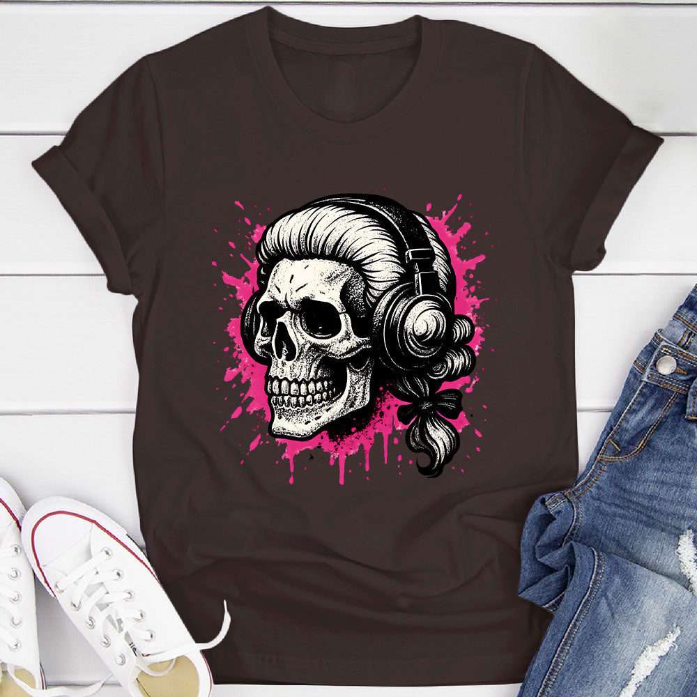 Skull In A Wig And Headphones T-Shirt