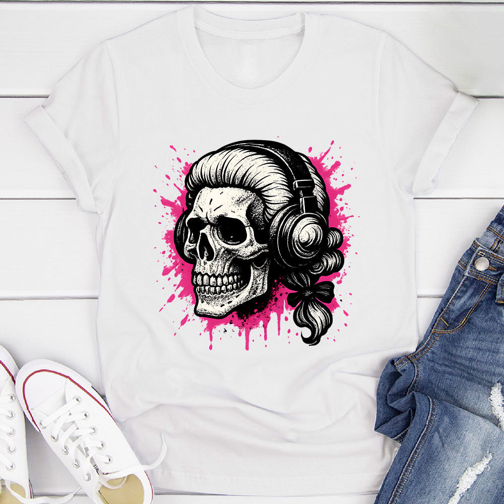 Skull In A Wig And Headphones T-Shirt