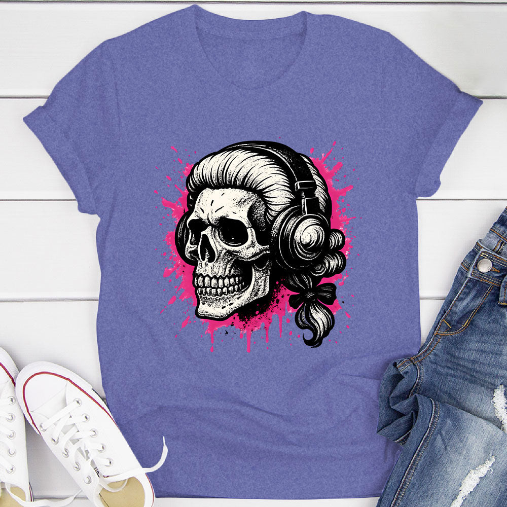 Skull In A Wig And Headphones T-Shirt